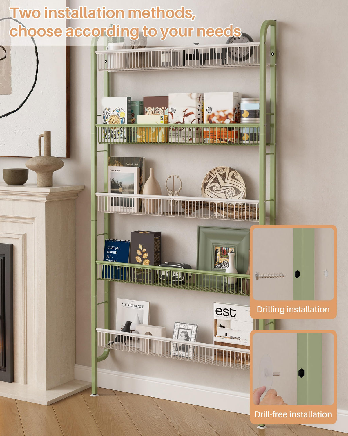 UMDONX Narrow Metal Storage Shelf Behind Door Book Organiser 5 Tier