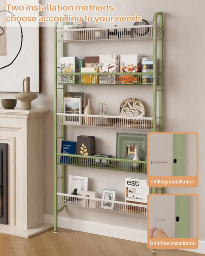 UMDONX Narrow Metal Storage Shelf Behind Door Book Organiser 5 Tier