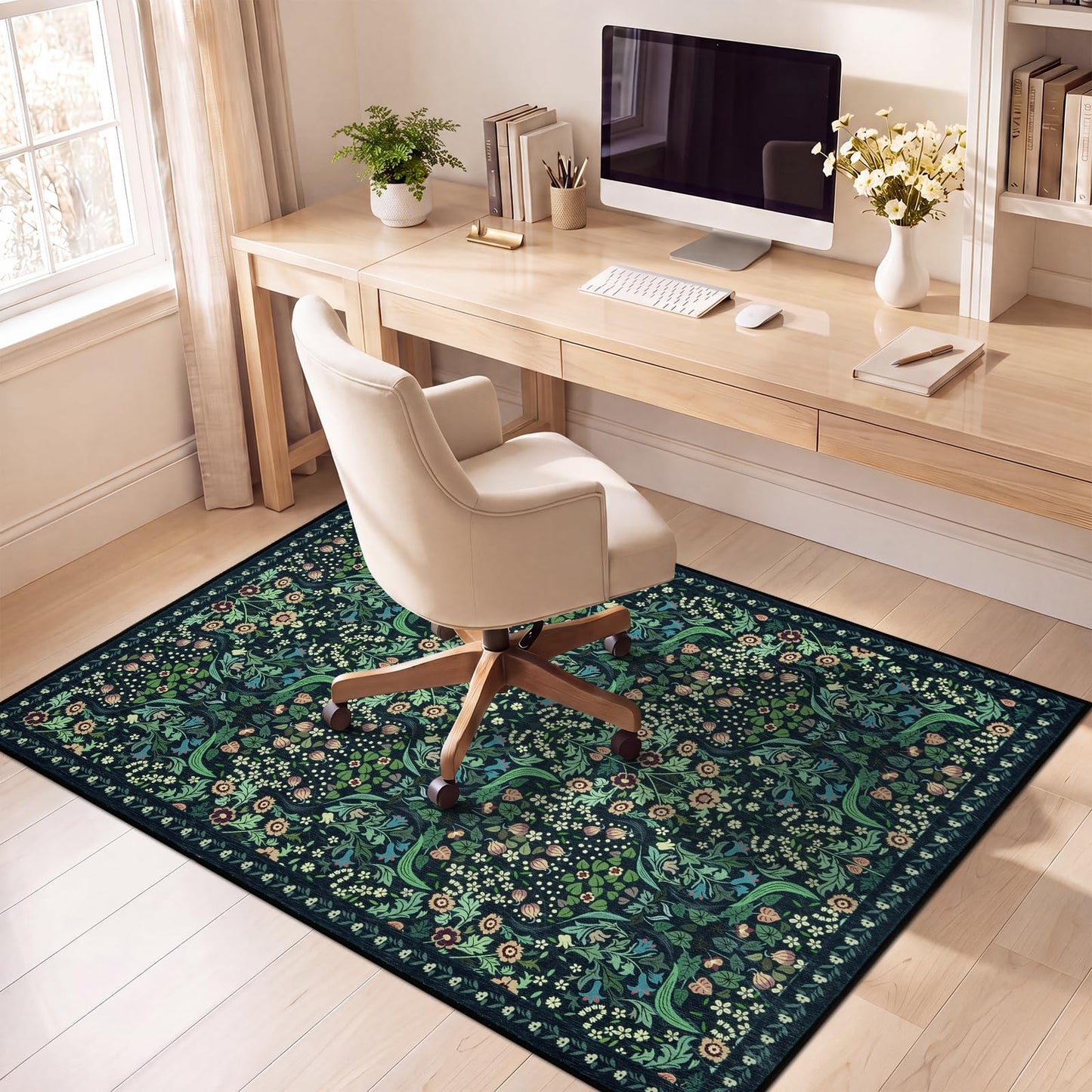 Famibay Office Chair Mat for Hardwood Floor 120x150cm Dark Green Chair Floor Protection Mat Rubber Non Slip Desk Chair Mat Large Hard Floor Protector