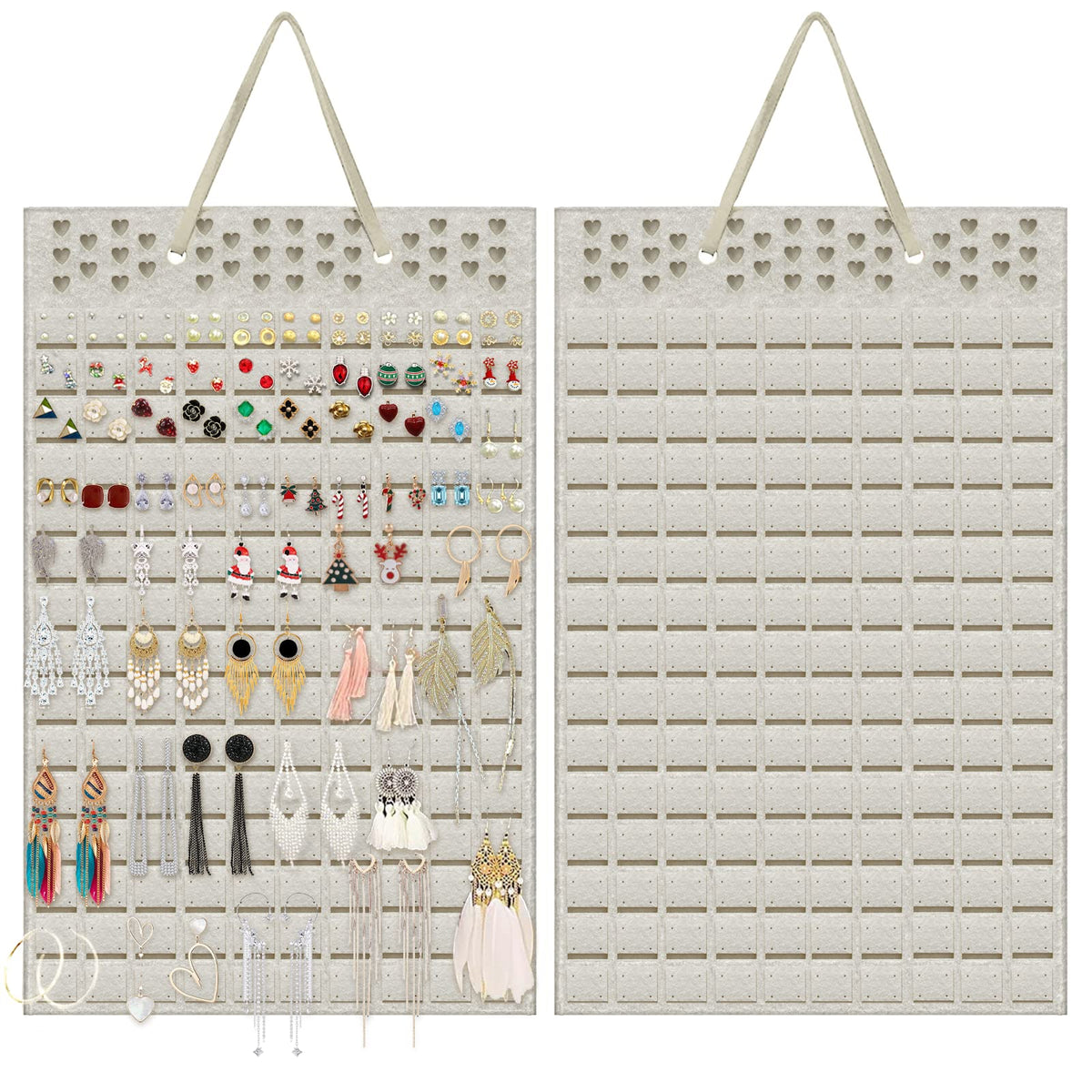 Yanmucy Earring Holder Organizer Hanging Holds Up to 300 Pairs Wall Mount Jewelry Storage Bag Earring Holder For Girls Women Beige