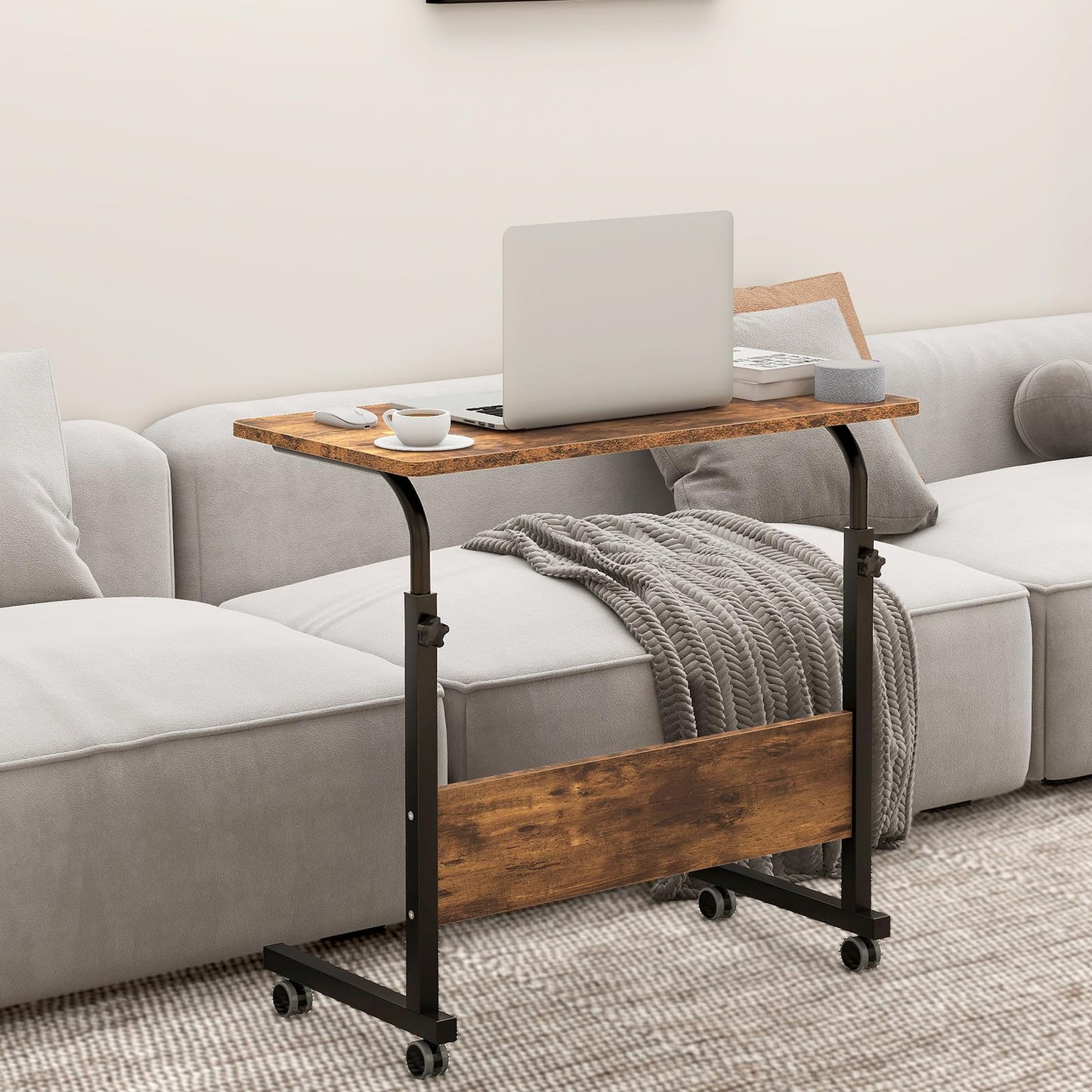 sogesfurniture Height-adjustable laptop table, laptop stand, computer desk with wheels, mobile side table, care table for bed and sofa