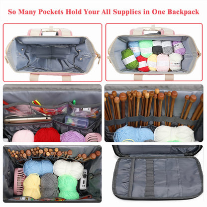 Knitting Bag Backpack,Yarn Storage Organizer Travel Crochet Bag with USB Charging Port,Large Capacity Yarn Storage Tote Bag Yarn Holder Case for