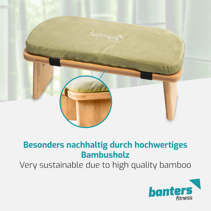 banters Meditation Bench Foldable - Made of solid Bamboo - Portable Kneeling stool with Cushion, Light Green