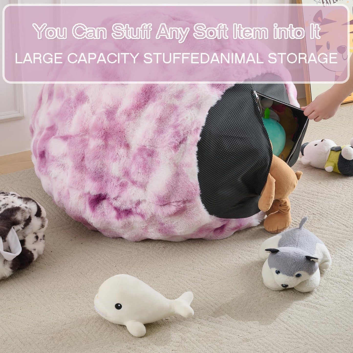 Fluffy Faux Rabbit Fur Bean Bag Chair Cover(No Filler),Cozy Shaggy Bubble Stuffed Animal Storage Large Bean Bag Cover for Bedroom Living Room,Fuzzy
