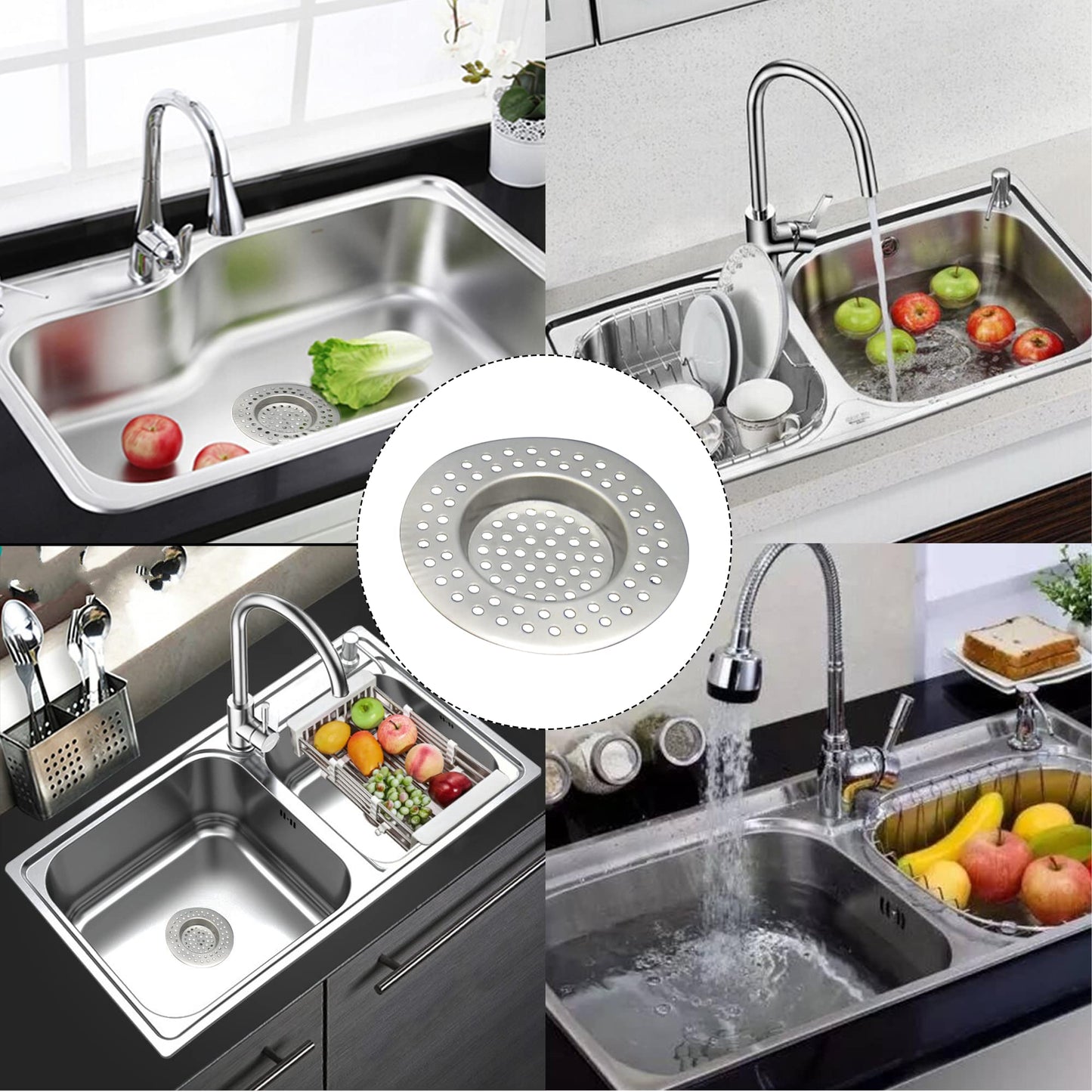 Sink Strainer Plug Hole Hair Catcher 2Pcs Stainless Steel Hair Catchers, Bathtub Shower Drain Cover Hair Catcher Sink Plug Stopper Drain Filter for
