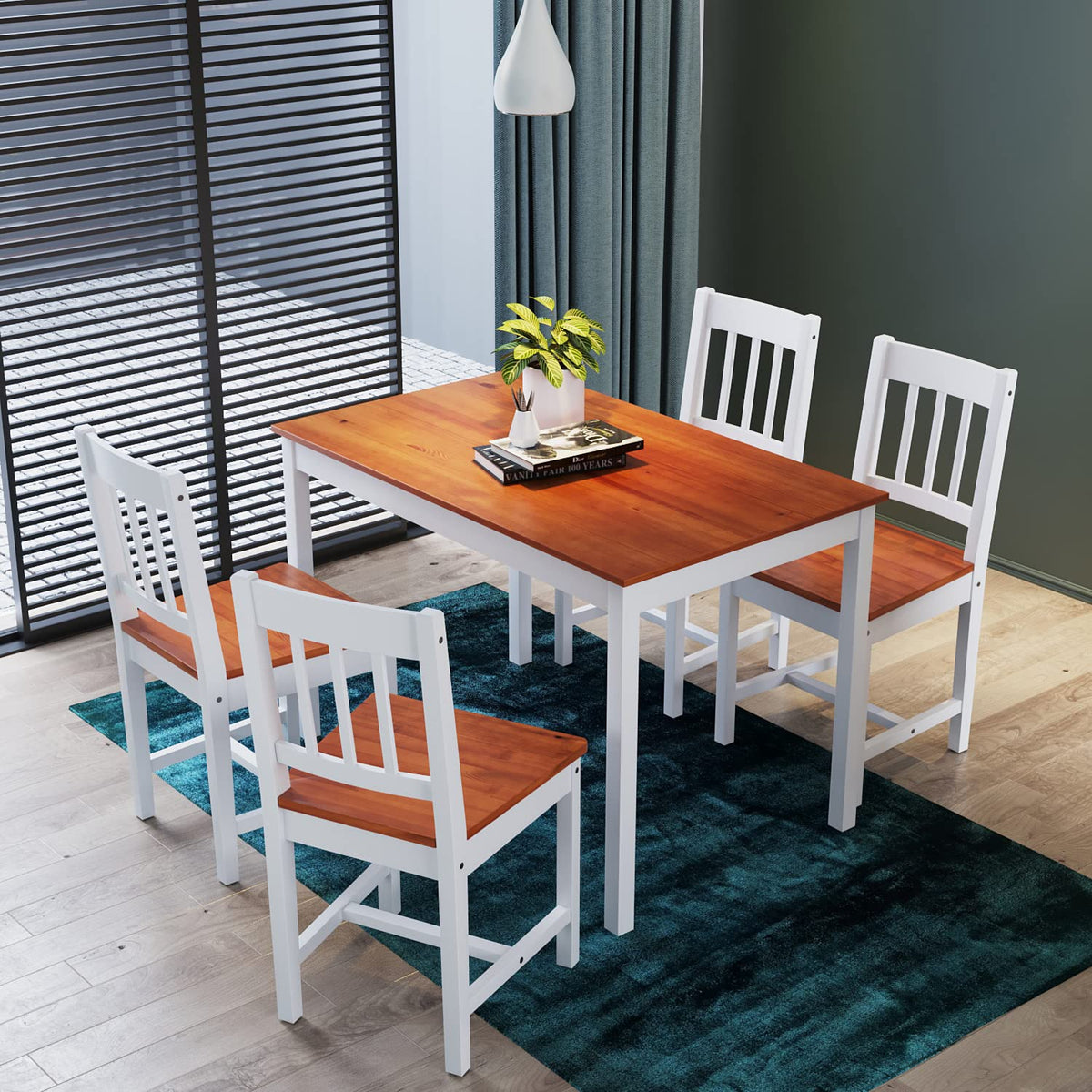 ZANOFIRA Kitchen Dining Table Set with Chairs Set 4 Pine Wood Dinner Set for Dining Room and Living Room Furniture Sets