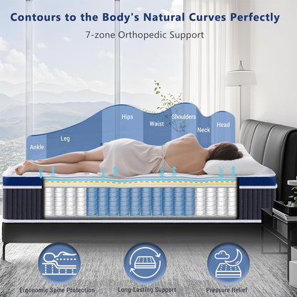 SEZMOONSI 4FT6 Double Mattress, 9.1 Inch Gel Memory Foam Hybrid Mattress, Pocket Sprung Orthopedic Support, Breathable Cover, 100-Night Trial