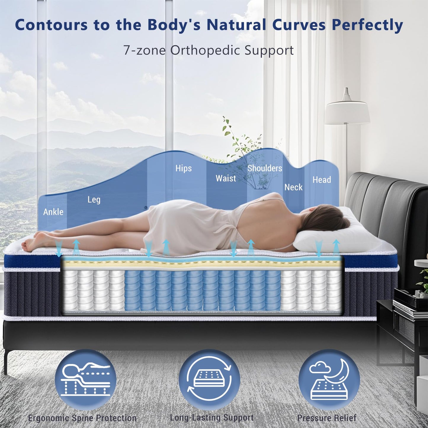 SEZMOONSI 4FT6 Double Mattresses, 10.6 Inch Gel Memory Foam Pocket Sprung Mattress Double Size for Pressure & Back Pain Relief
