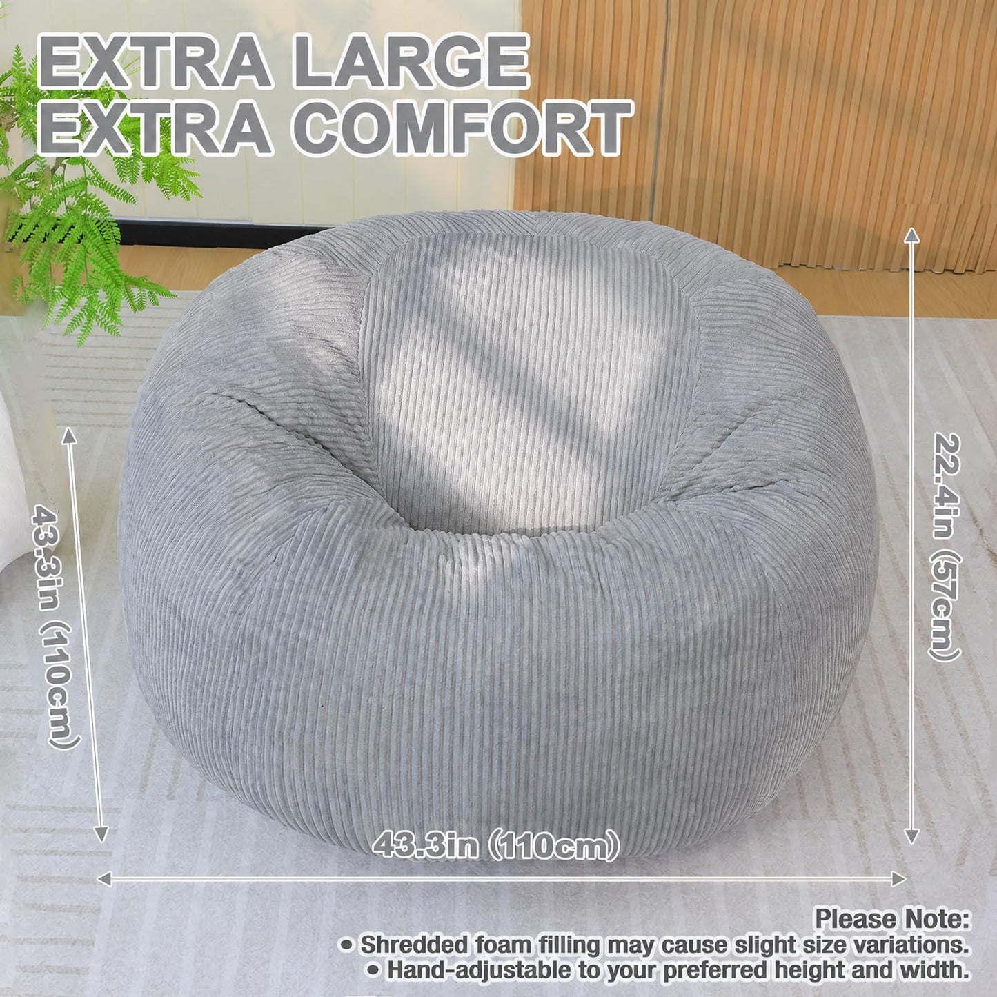 UODERS Oval Bean Bag for Adults Kids & Teens, Large Bean Bag Chair with Corduroy Cover with Handle