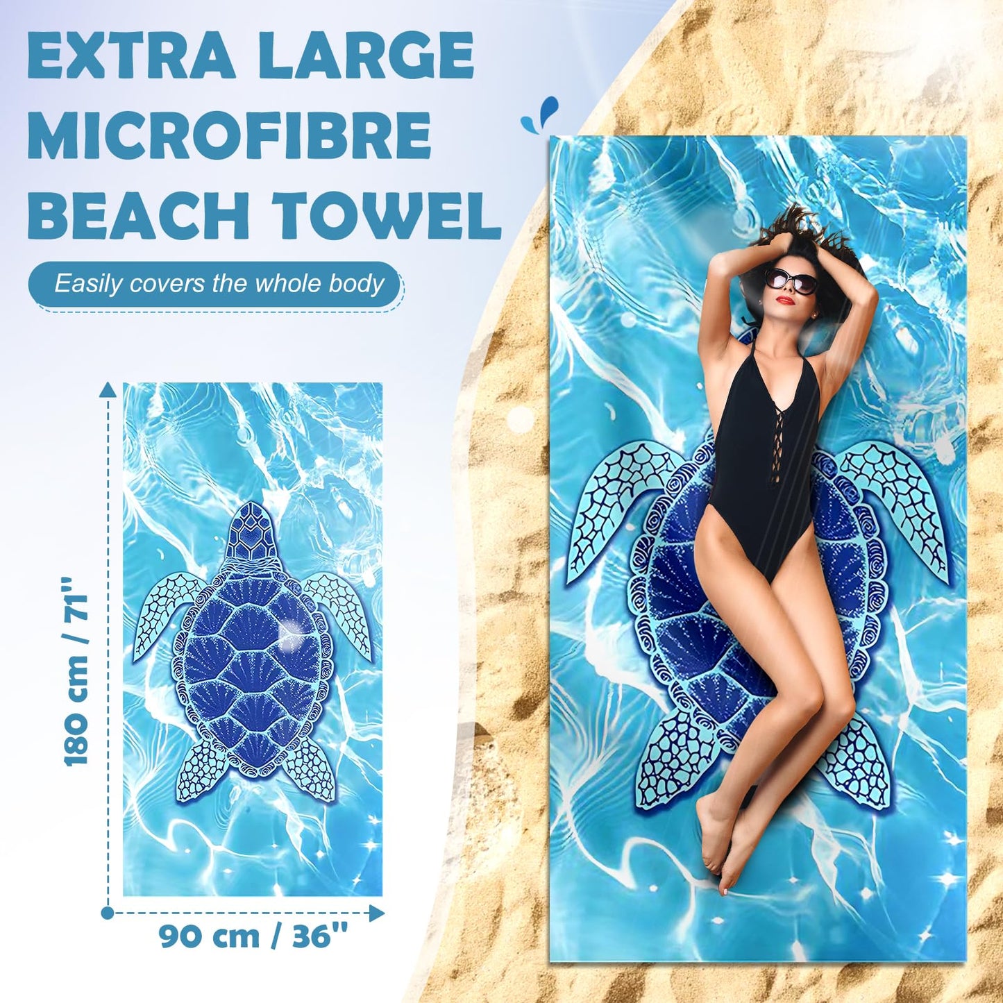 Anavasi 2 Pack Microfibre Beach Towels for Adults, 180 x 90 cm with Net Bag