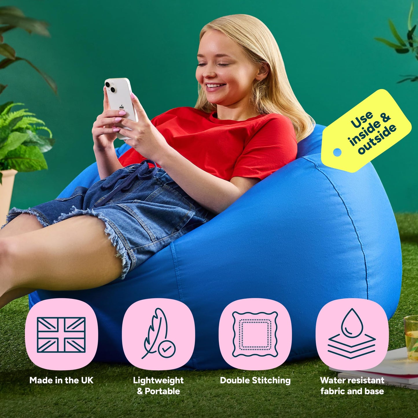 Bean Bag Bazaar Kingston Outdoor Bean Bag with Filling Included, Blue