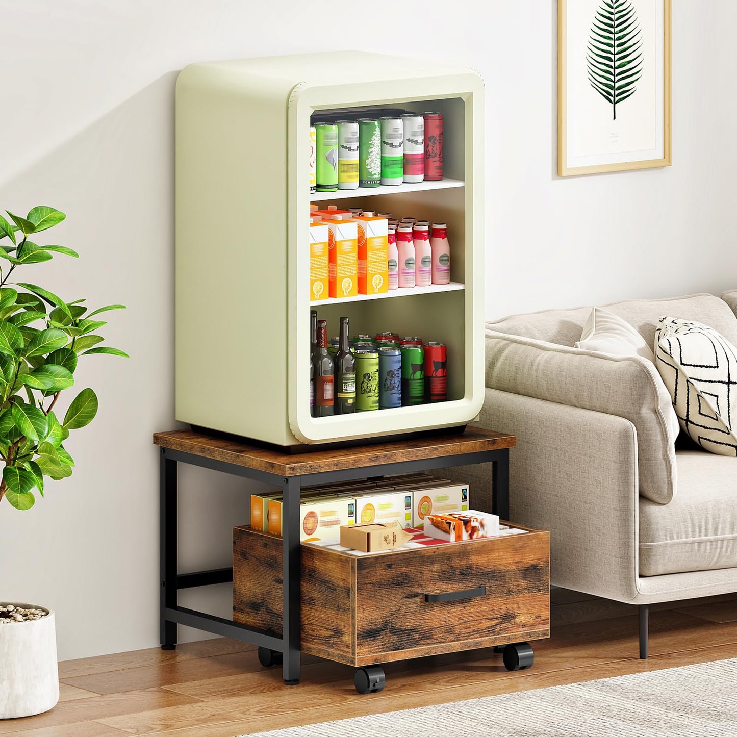HOOBRO Mini Fridge Stand with Movable Storage Drawer