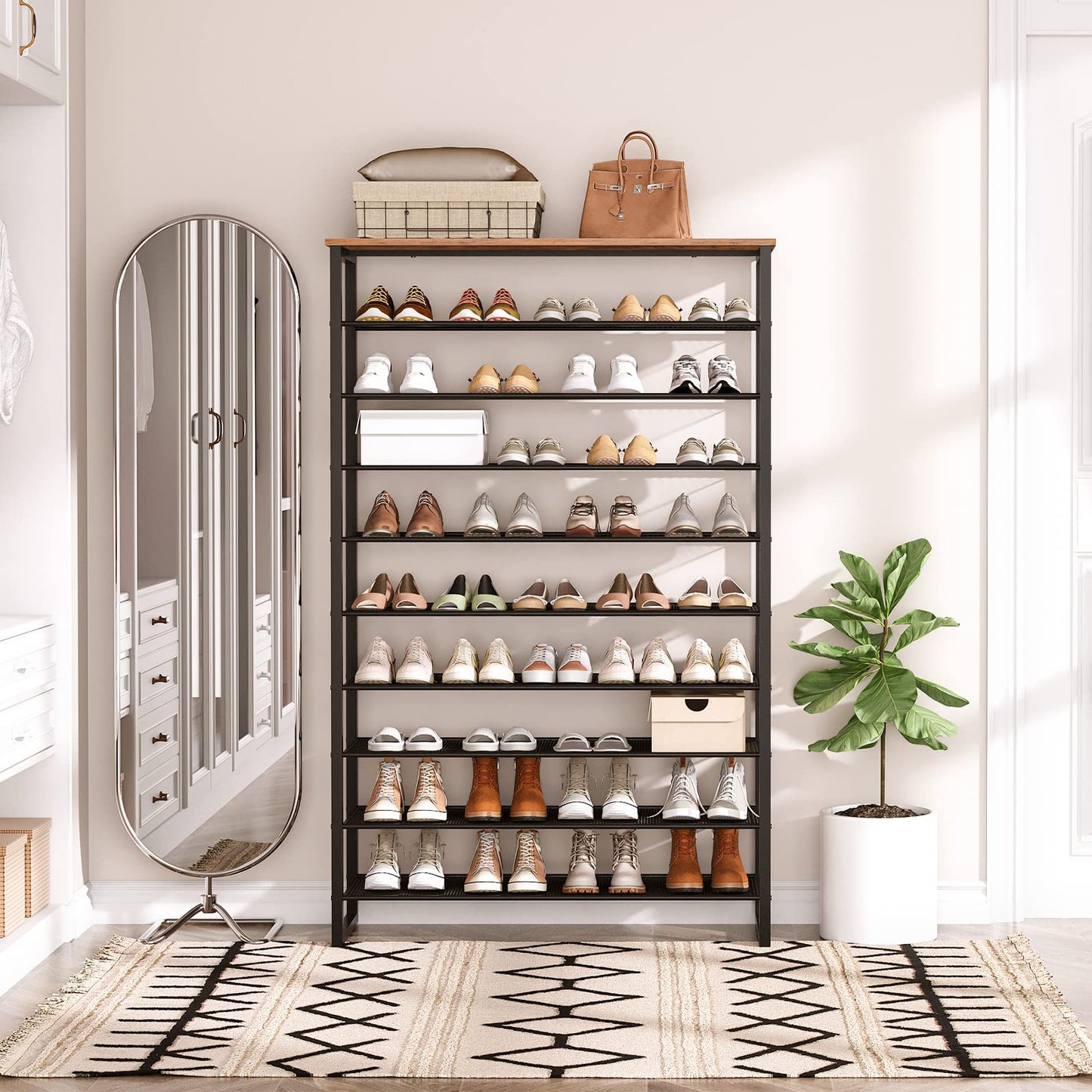 HOOBRO 10-Tier Shoe Rack, Large Capacity Shoe Storage Organizer, Shoe Storage Unit for 36-45 Pairs of Shoes, 100 x 28.5 x 159 cm, Tall Shoe Shelf