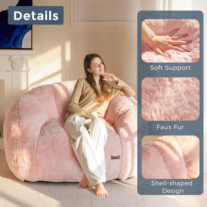 MAXYOYO Giant Bean Bag Chair,Faux Fur Shell Shaped Bean Bag Sofa with Filler,Soft Beanbag Sofa Giant Size for Living Room Bedroom