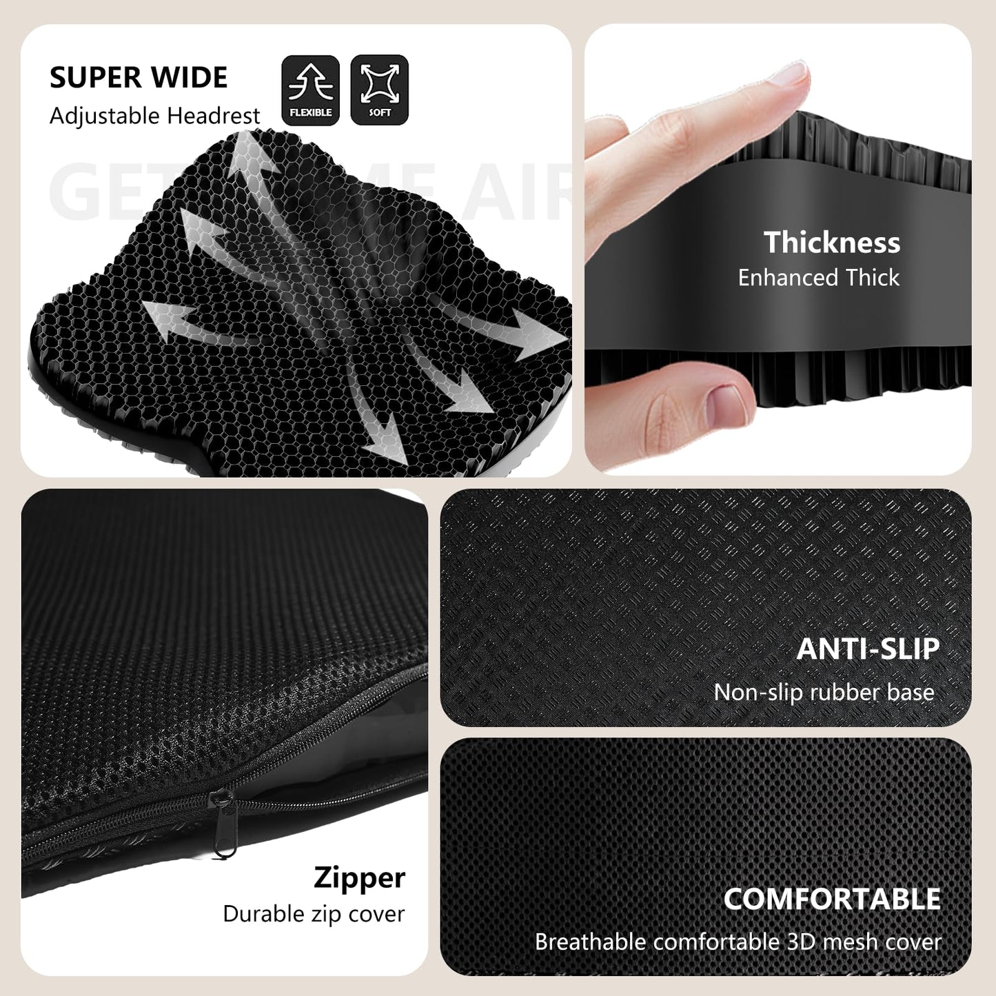 Tsmertor Enlarged Gel Seat Cushion 19in Super Large Thick Gel for Pressure Relief for Long Siiting, Coccyx Sciatica Pain Relief