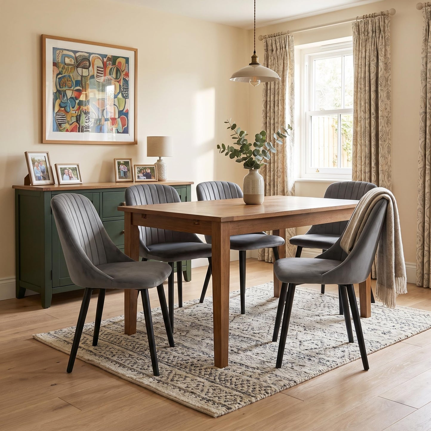 Goeurvant Dining Chairs Set of 4 Velvet Chairs for Living Room with Wood Legs Kitchen Chair Upholstered, Dark Grey with Black Leg