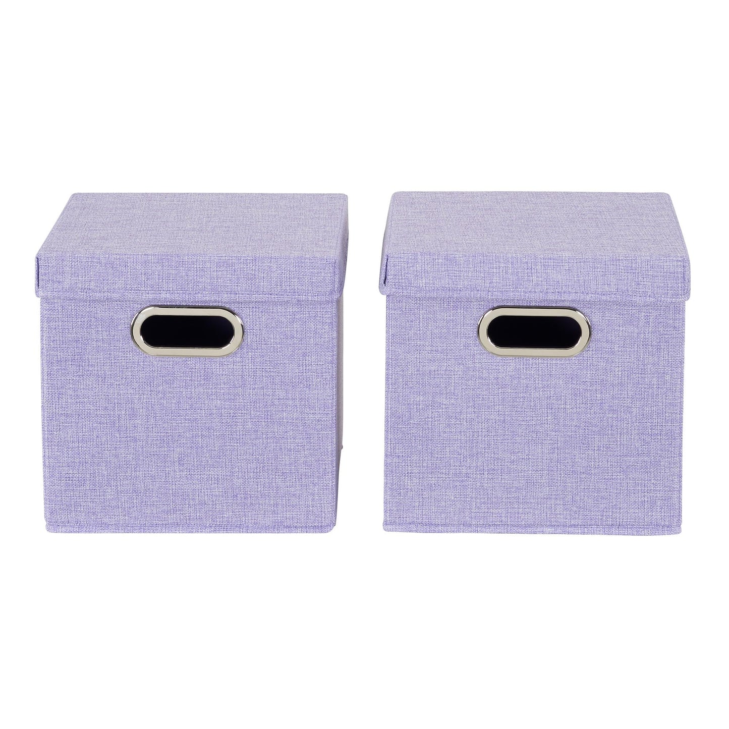 Household Essentials 814-1 Café Cube Bin Storage Set with Lids and Handles | 2 Pack, Purple Linen