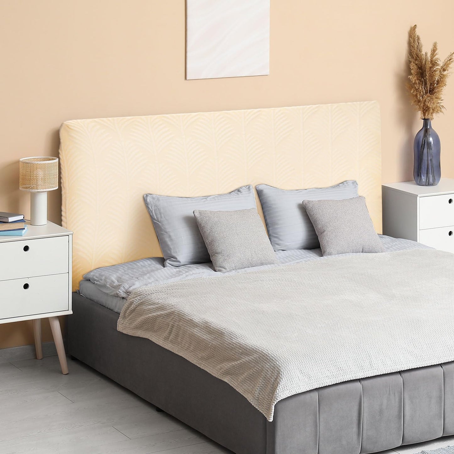 sourcing map Bed Headboard Slipcover, 120cm Jacquard Fabric Stretch Protector Covers, Dustproof Cover for 1.2m Headboard Bedroom Decor, Beige