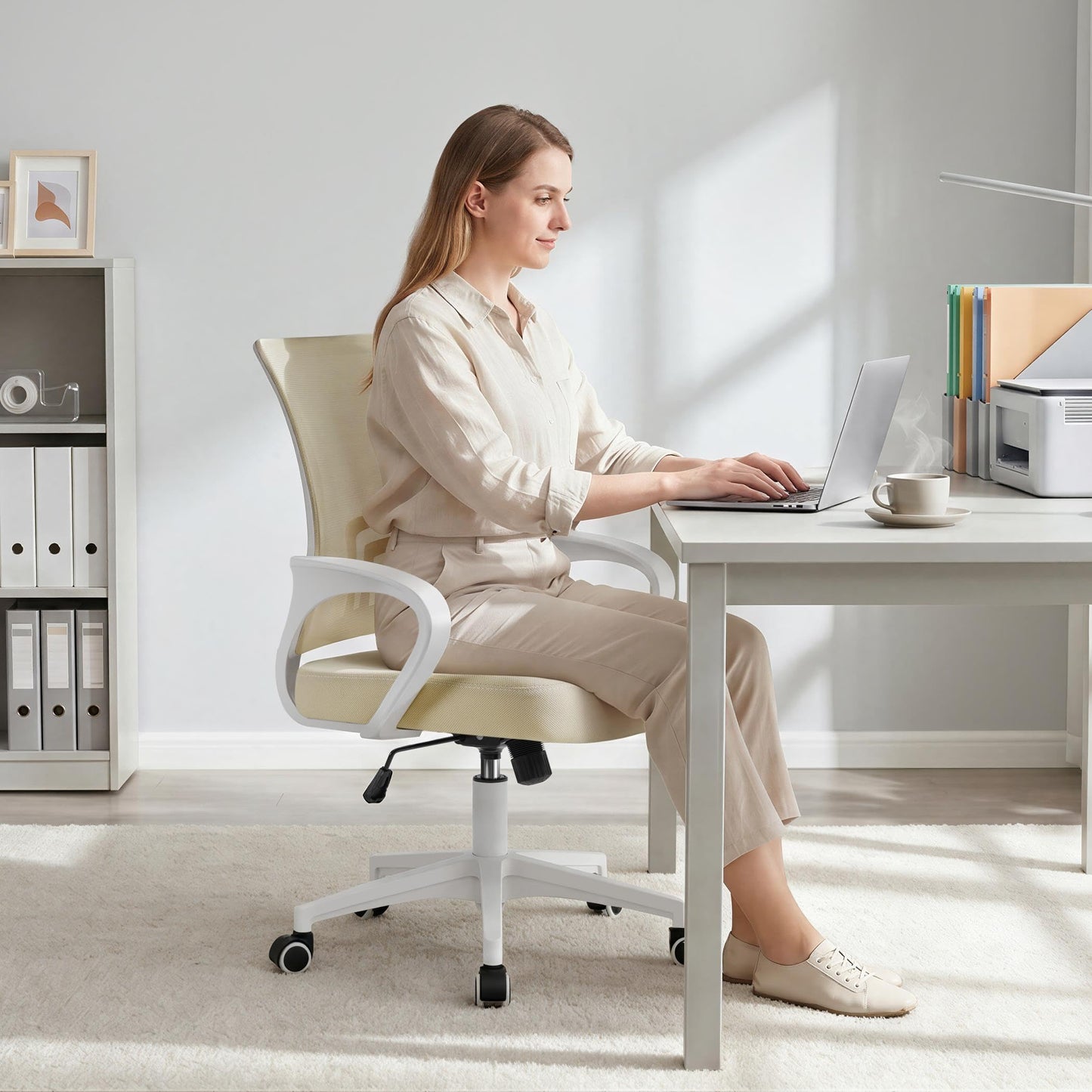 Yaheetech Ergonomic Chair Mesh Swivel Lumbar Support Adjustable Desk Beige