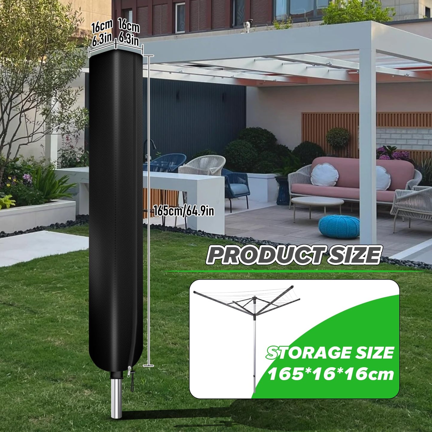 YedZen Rotary Washing Line Cover with Full Zip, 600D Oxford Fabric, 3 Sizes