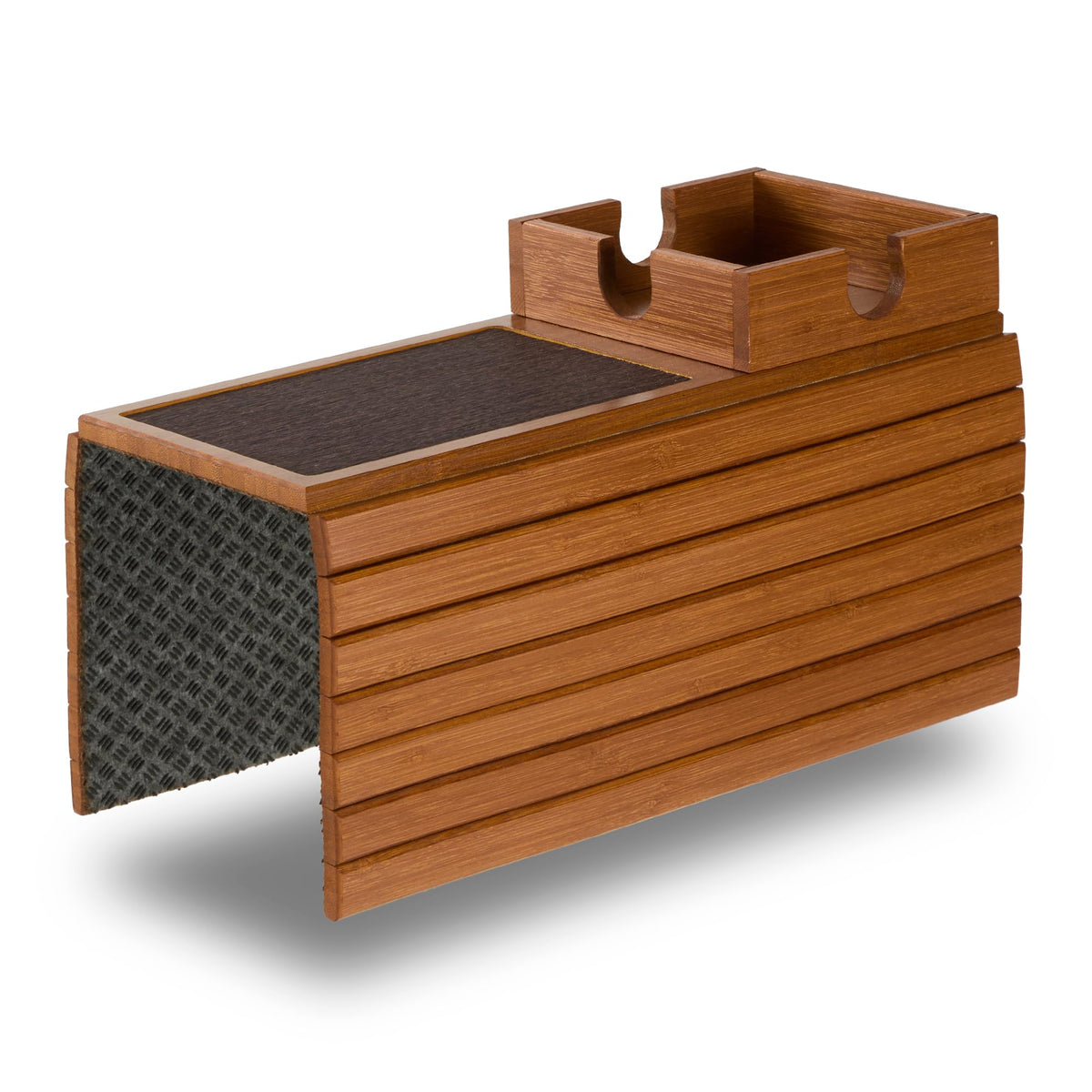 Detor Sofa Arm Tray with Large 11.5 cm Square Cup Holder, Golden Oak Bamboo