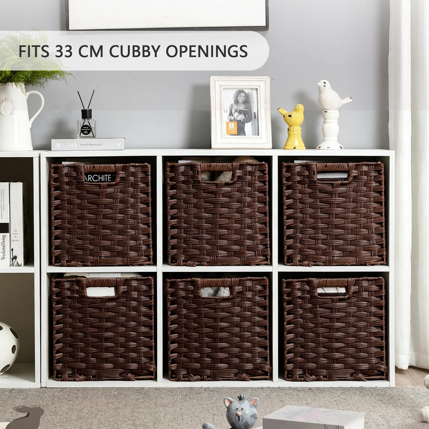 Mangata 31 cm Storage Cube Boxes for 33 cm Closet, Kallax, Rattan Effect Storage Baskets, Wicker Woven Polyrattan Material Wardrobe Organizer