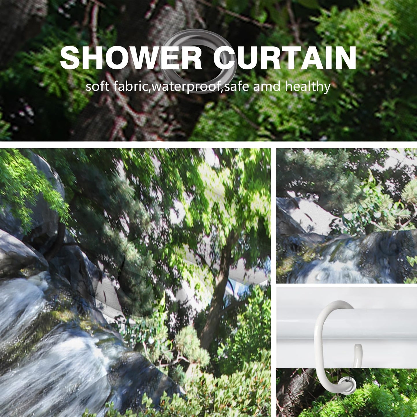 Newhomestyle Waterfall Scenery Garden Shower Curtain, Waterproof Polyester Fabric Pavilion Bathroom Shower Curtain