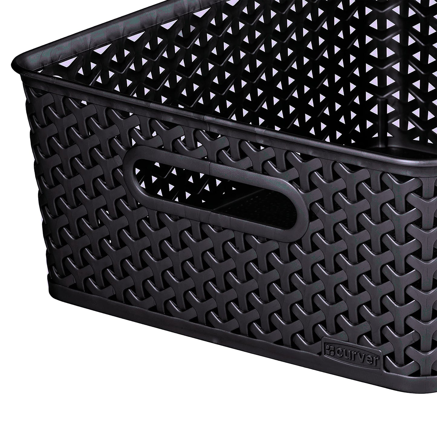 Curver My Style Rattan Effect Set of 3 Kitchen, Living room, Bathroom, Bedroom, Utility Medium Rectangular Storage Baskets 12 Litres - Anthracite