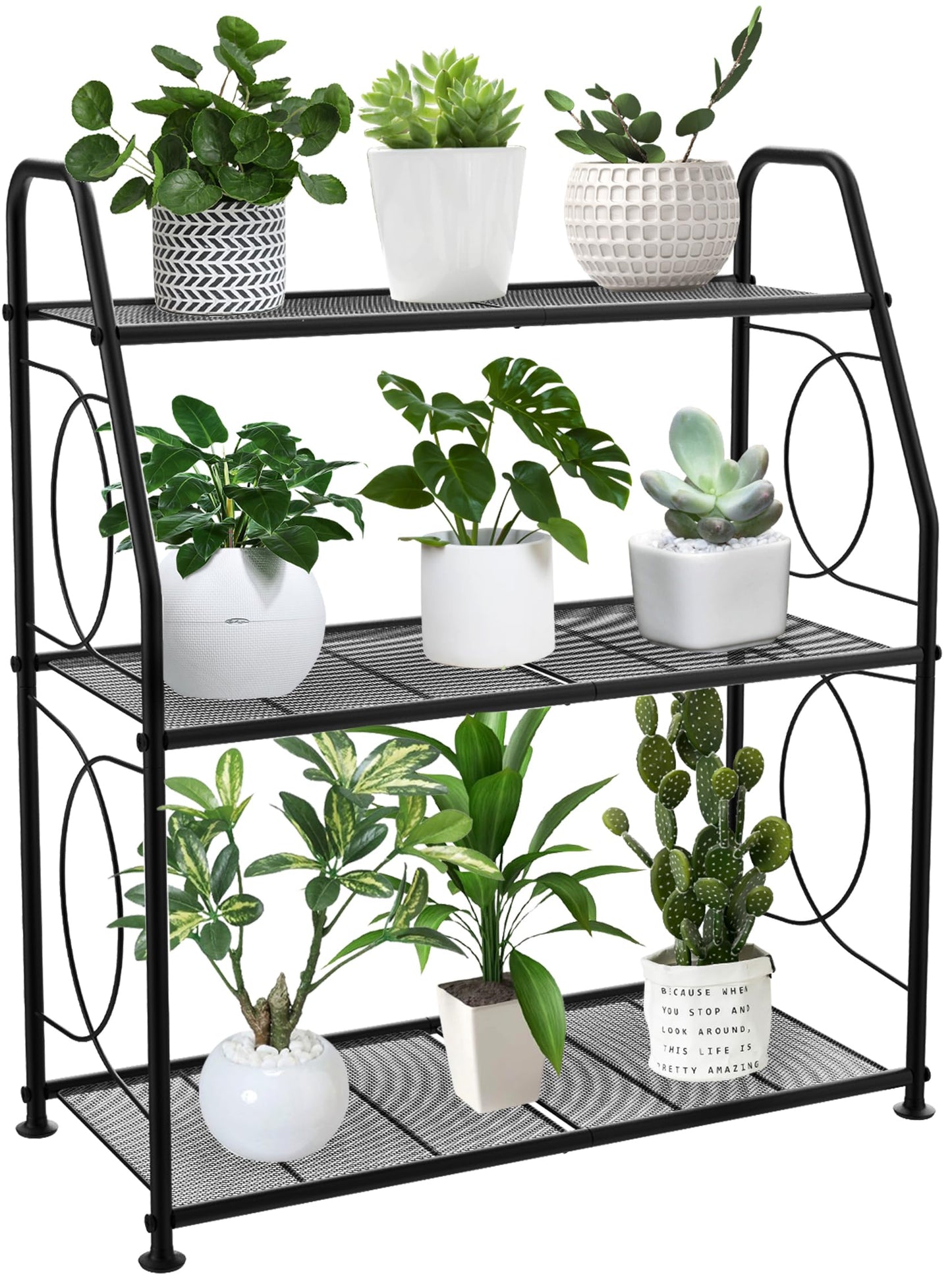 VyGrow Plant Stand, 3-Tier Plant Rack for Indoor and Outdoor Use, Heavy Duty Metal Plant Stand Holder Rack for Outdoor Living Room, Balcony and