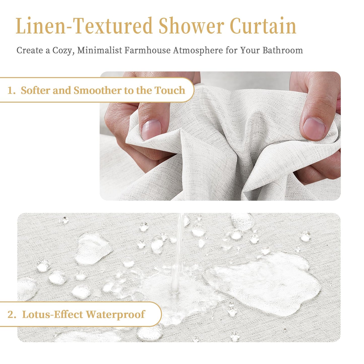 FY&XZH Shower Curtain, Heavy-Duty Linen-Texture Fabric Shower Curtain,Soft Double-layer waterproof Shower Curtains With Smart Function Stainless