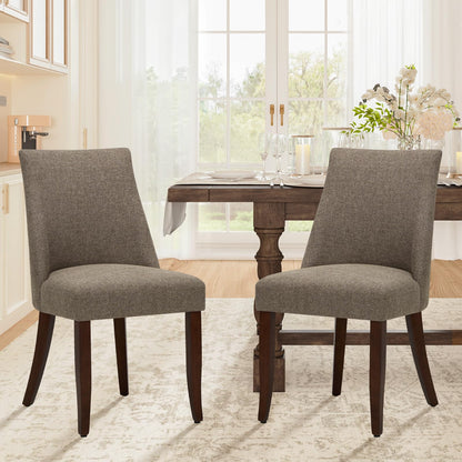 COLAMY Upholstered Dining Chairs Set of 2, Linen Fabric Parsons Dining Room Chairs with Curved Backrest, Solid Rubber Wood Legs