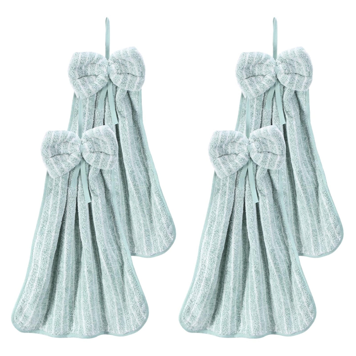 sourcing map 4Pcs Bow Hand Towels with Hanging Loop, 14.2" x 11.8" Soft Coral Fleece Microfiber Bowknot Hanging Hand Dry Towels Quick Dry and