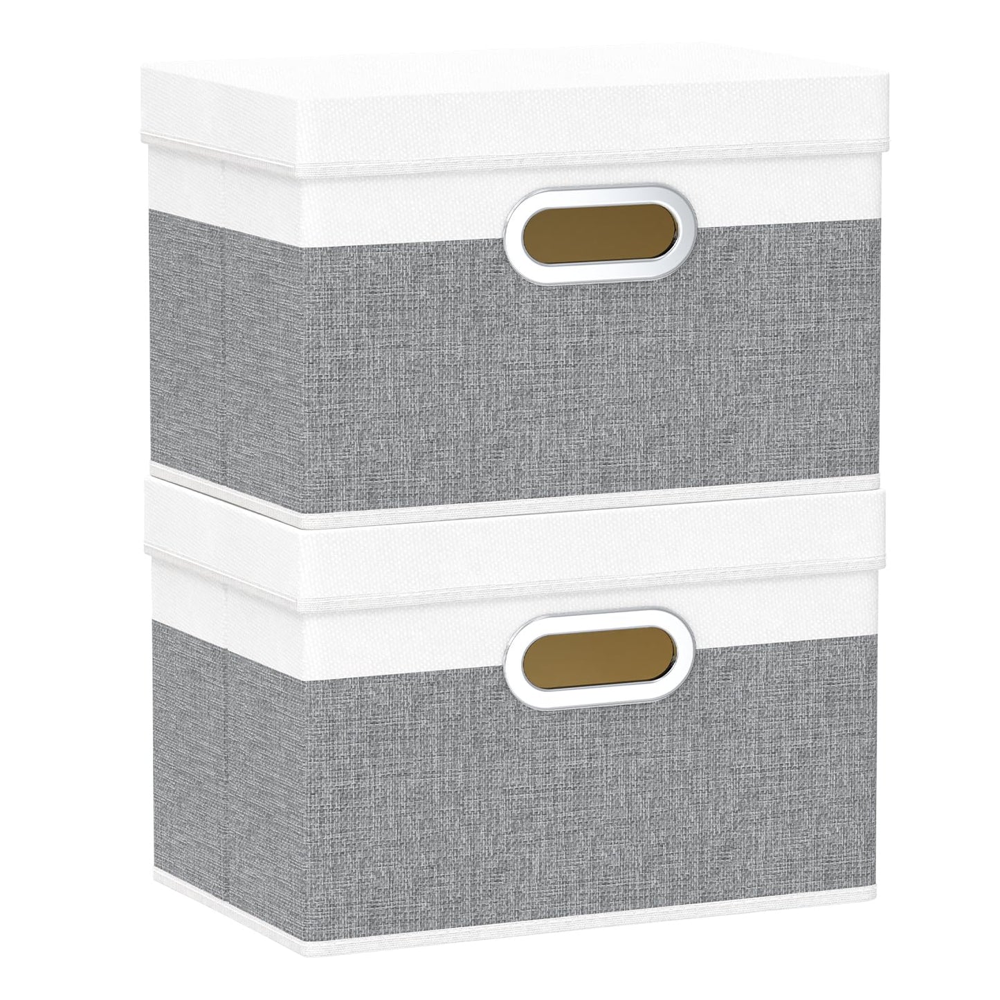 Yawinhe Storage Bins with Lids and Handles 2 Pack,38x25x25cm,White/Grey