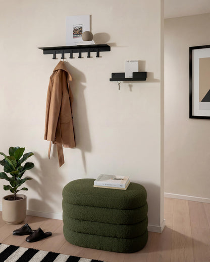 Kazai. Wall Mounted Coat Rack with Shelf 'Holmsen' | Modern Coat Hooks Wall Mounted | Hanger with Storage Shelf | Metal Hook Rack for Hallway | Black