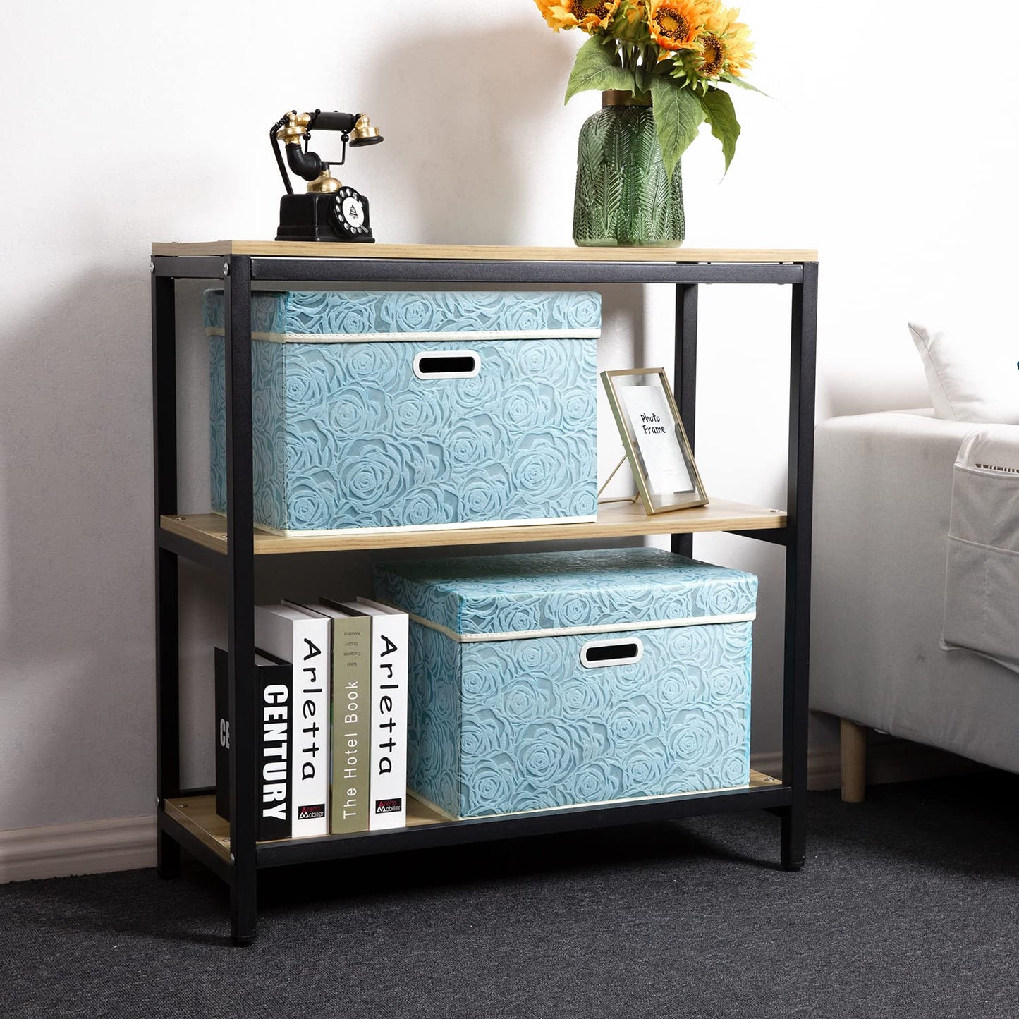Prandom Storage Boxes with Lids Large.Rose Pattern Fabric Decorative Storage Box, Really Useful Box,Clothing Storage,Cubes