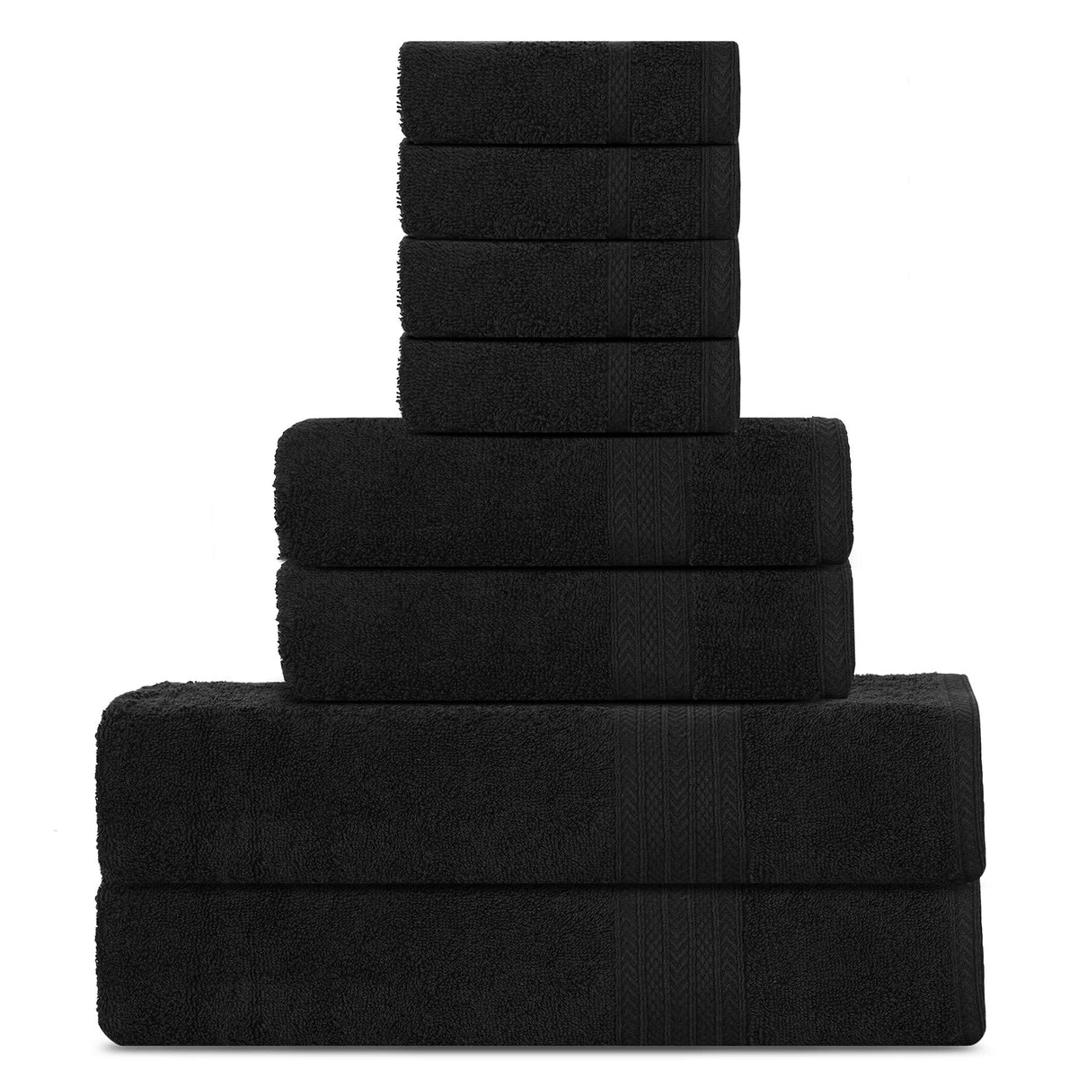 Supreme Premium Cotton Luxury Towels Set by Sweet Needle, Black - 2 Bath Towel, 2 Hand and 4 Wash/Face - 500 GSM, Double Stitched, Strong Hem