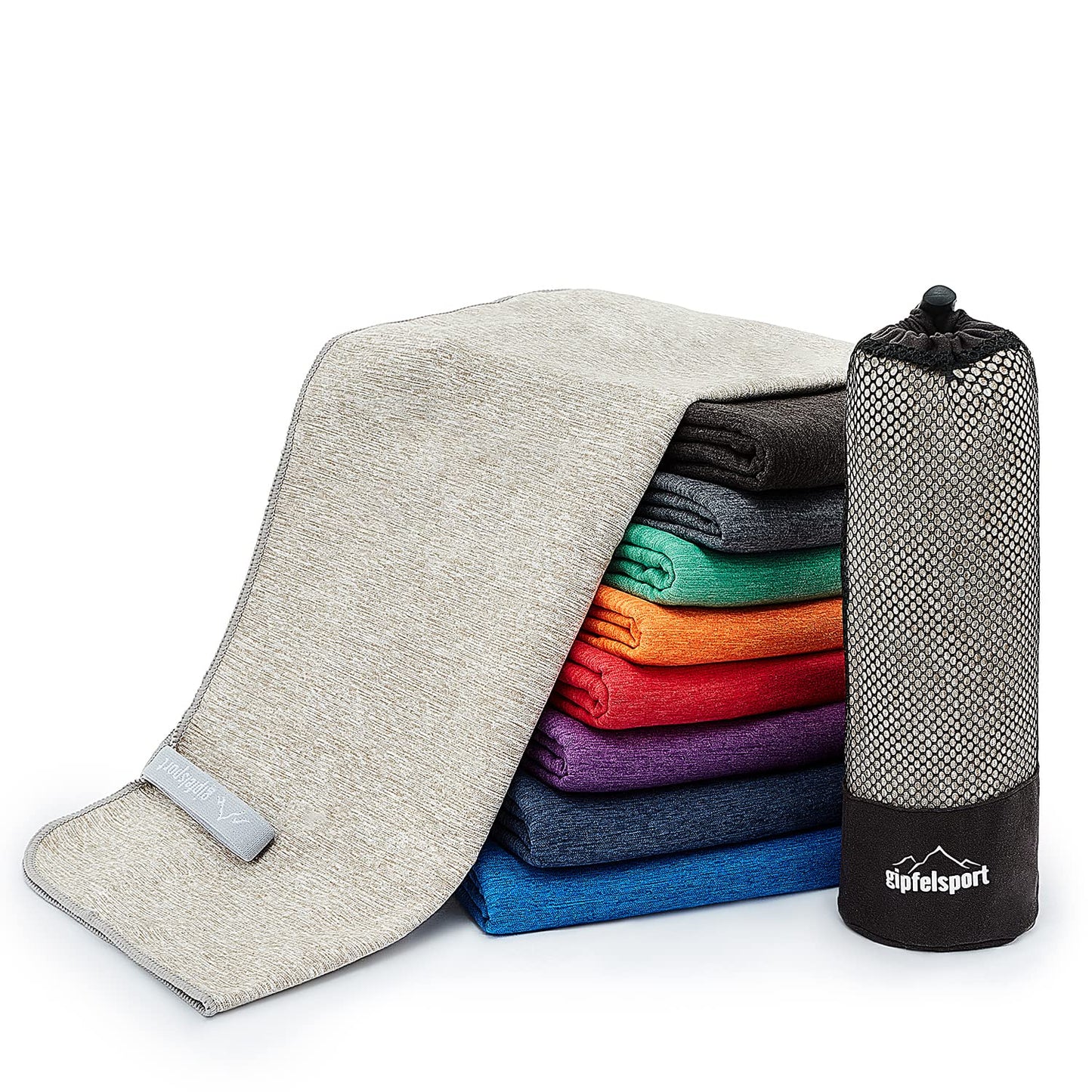 Microfibre Towel Set for Sauna, Fitness, Sports, Beach Towel, Sports Towel, Light Grey, Brush M: 110 x 50 cm