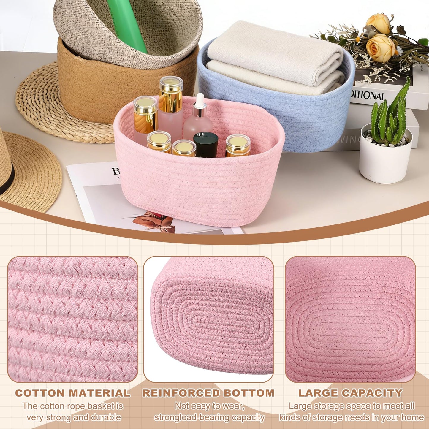 sourcing map Small Woven Basket, 21x15x12 cm Rectangular Rope Basket Decorative Gift Chest Box Cute Mini Woven Storage for Organizing Shelf Storage