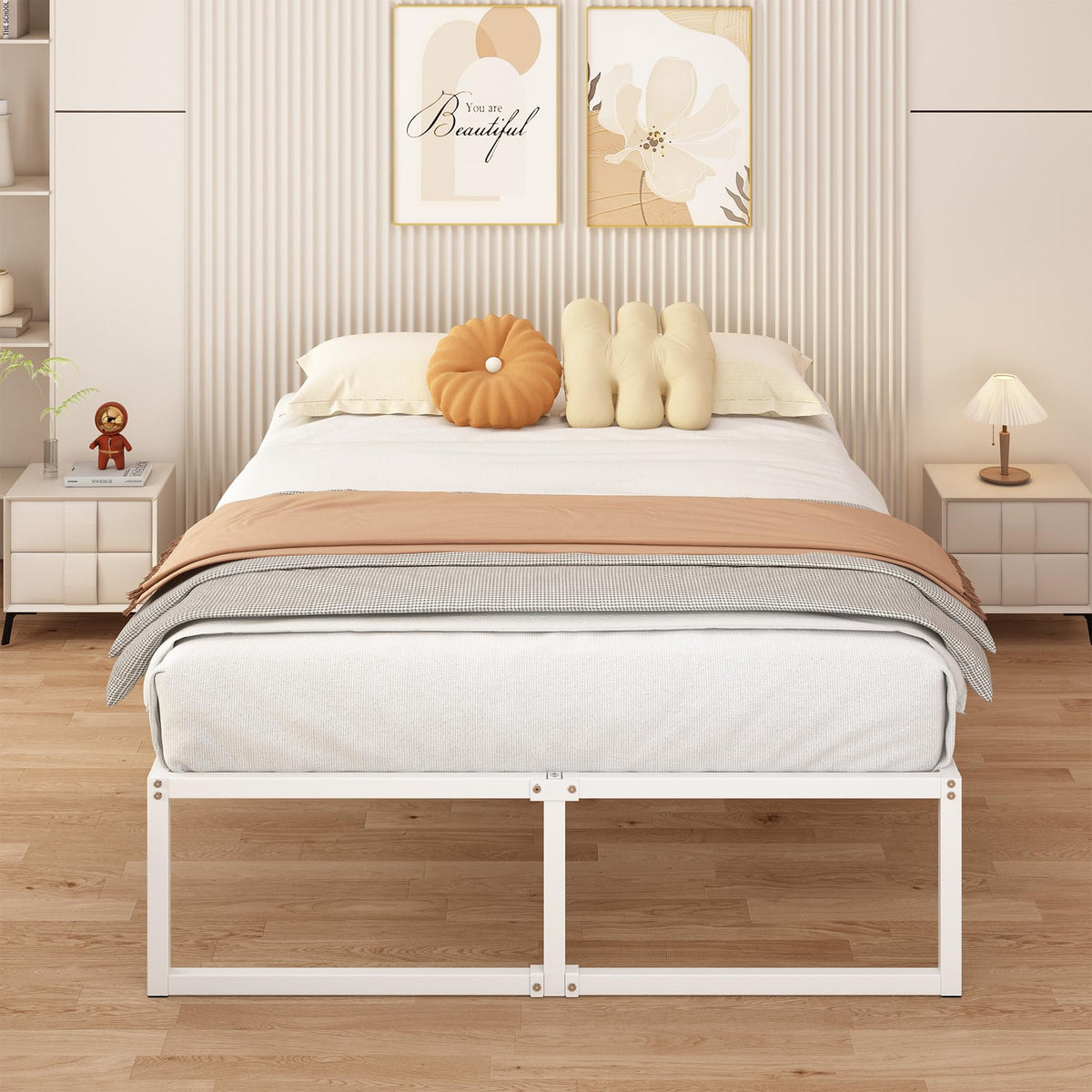 Yicensen Double Bed Frame 135x190 cm Metal Platform Bed Double, Noise Free