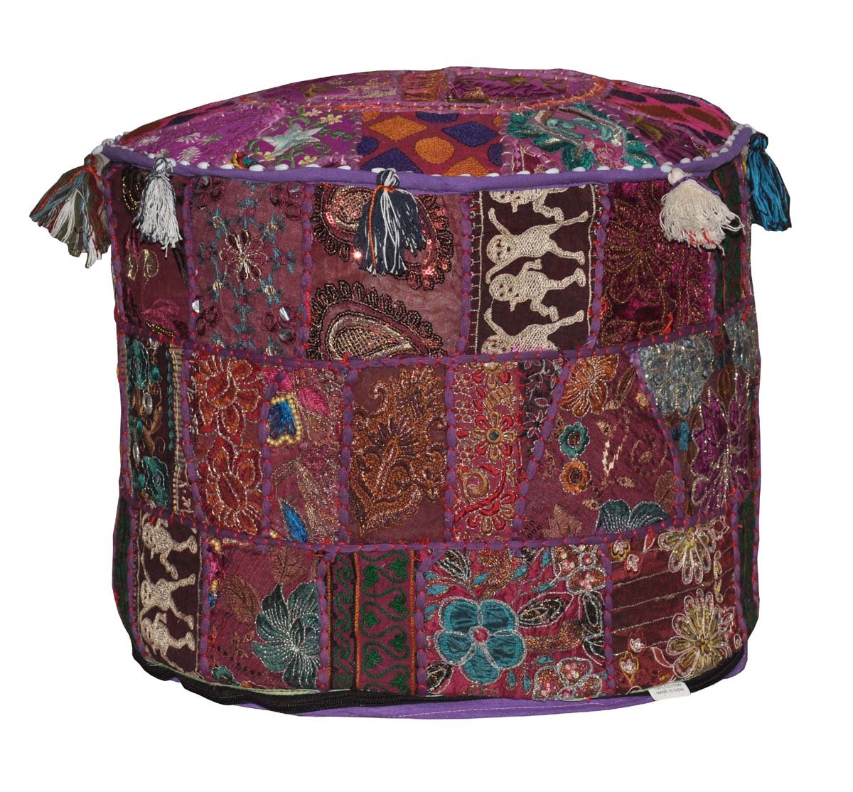 Marubhumi Vintage Indian Ottoman Embellished with Embroidery Cushion and Patchwork Floor Rest 46 X 33 cm