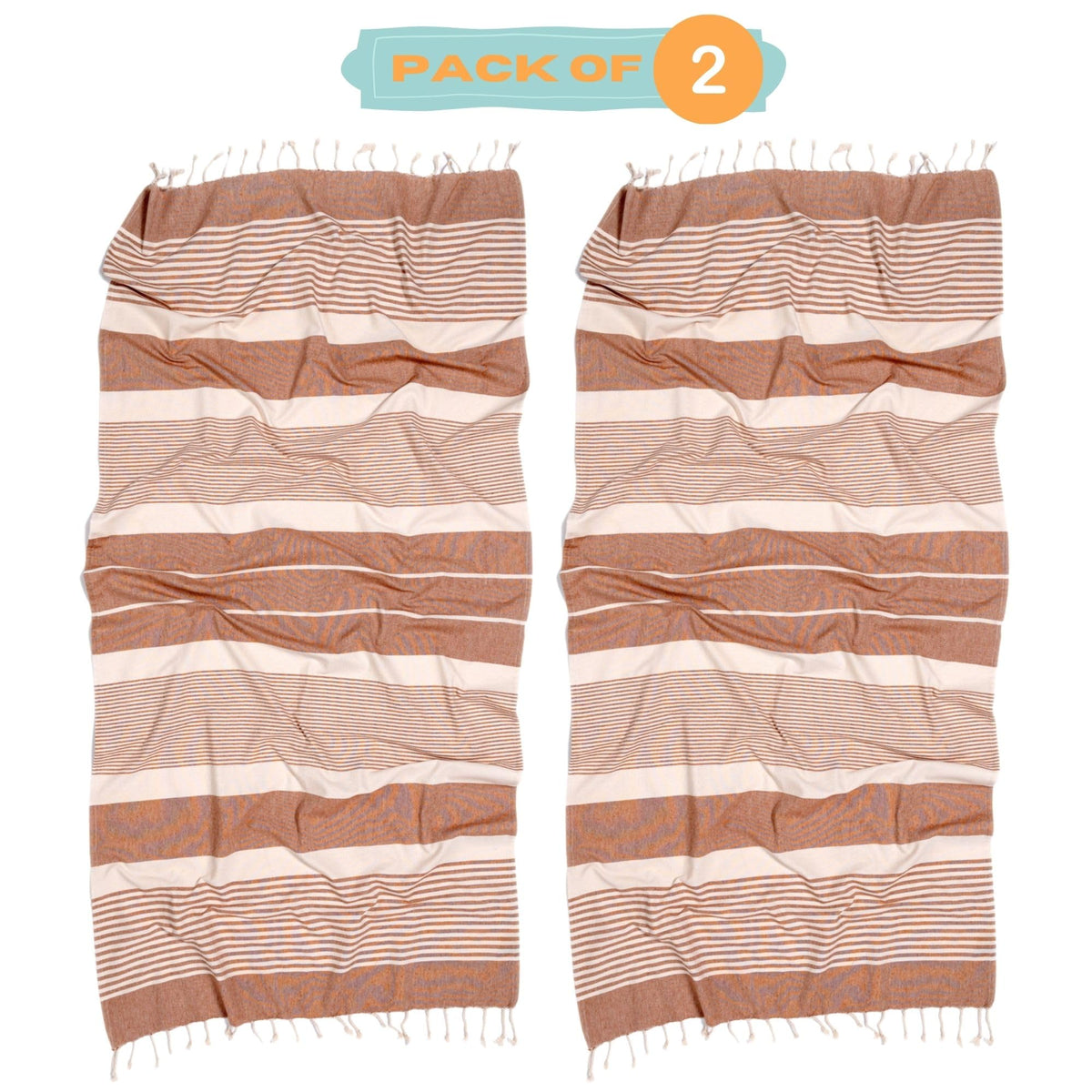 MOMOMUS 2 Pack XL Fouta or Cotton Beach Towels for Adults - Compact, Ultra-Soft, Absorbent - Extra Large Beach Towels for Adults - Brown 90x180cm