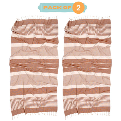 MOMOMUS 2 Pack XL Fouta or Cotton Beach Towels for Adults - Compact, Ultra-Soft, Absorbent - Extra Large Beach Towels for Adults - Brown 90x180cm