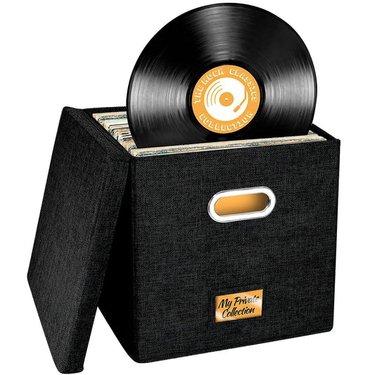 Aolawco 12-inch Vinyl Record Storage Box, Folding LP storage boxes Holds up to 100+ Single Records, CD Storage Case, Records Organizer for Albums,