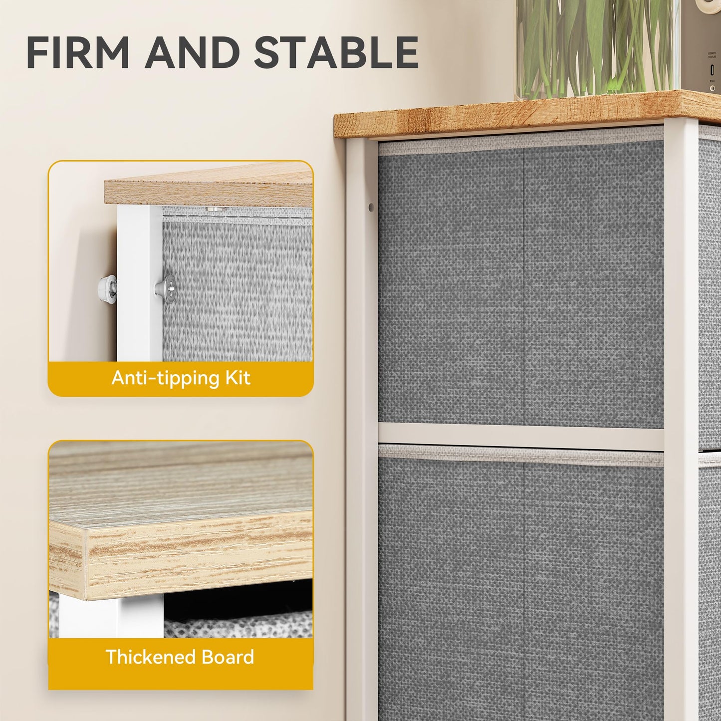 DWVO Chest of Drawers,Fabric Chest of Drawers for Bedroom, Cabinet with 7 Drawers,Dresser for Bedroom,Living Room With Handles,Wood Top and Sturdy