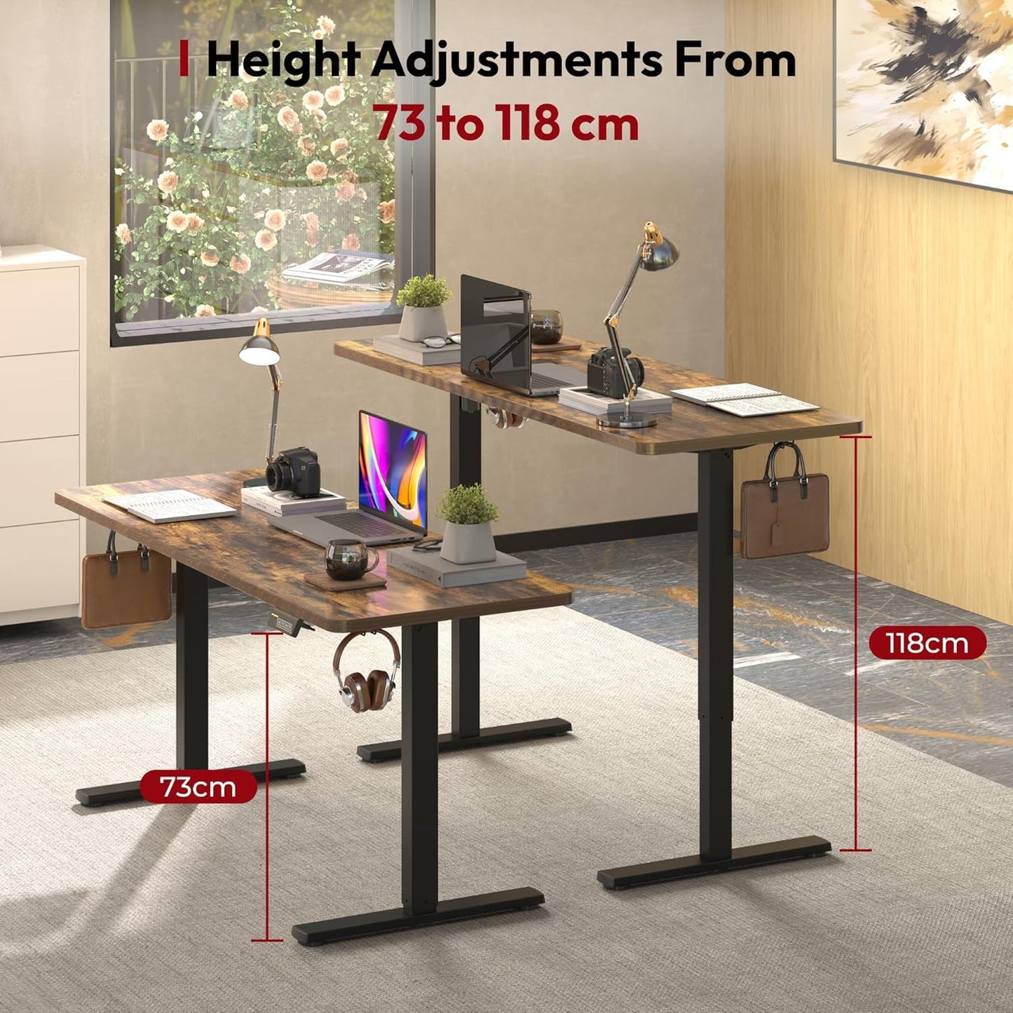 SANODESK 140 * 60 Electric Standing Desk Height Adjustable Desk with Cable management Tray Sit Stand Table with 4 Memory Smart Pannel