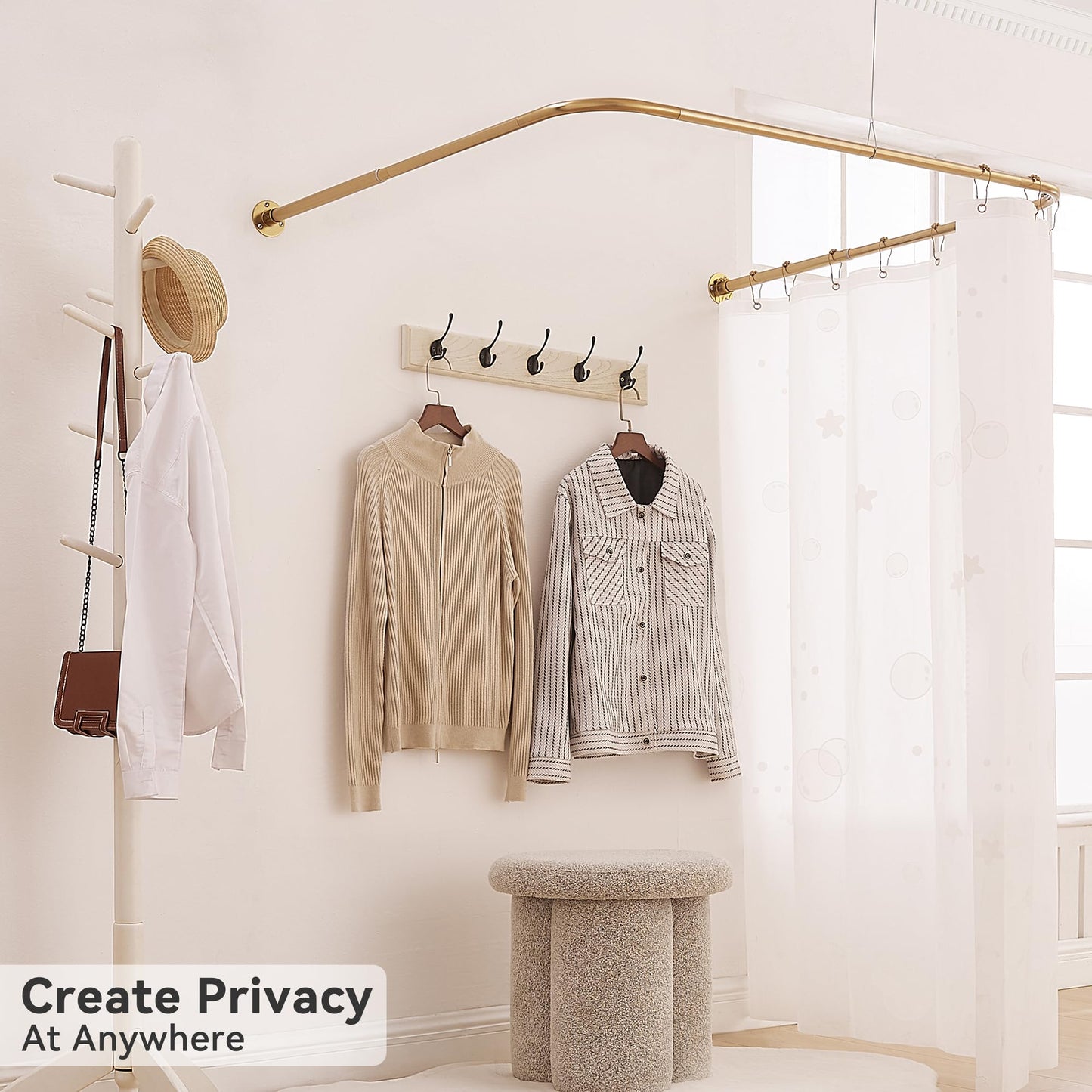 Mirooyu U Shaped Shower Curtain Rail, [Both Sides: 60-132 cm, Middle: 78,7/118,6/158,6/198,6 cm] Adjustable Half Square Curtain Pole Rod for Bathroom