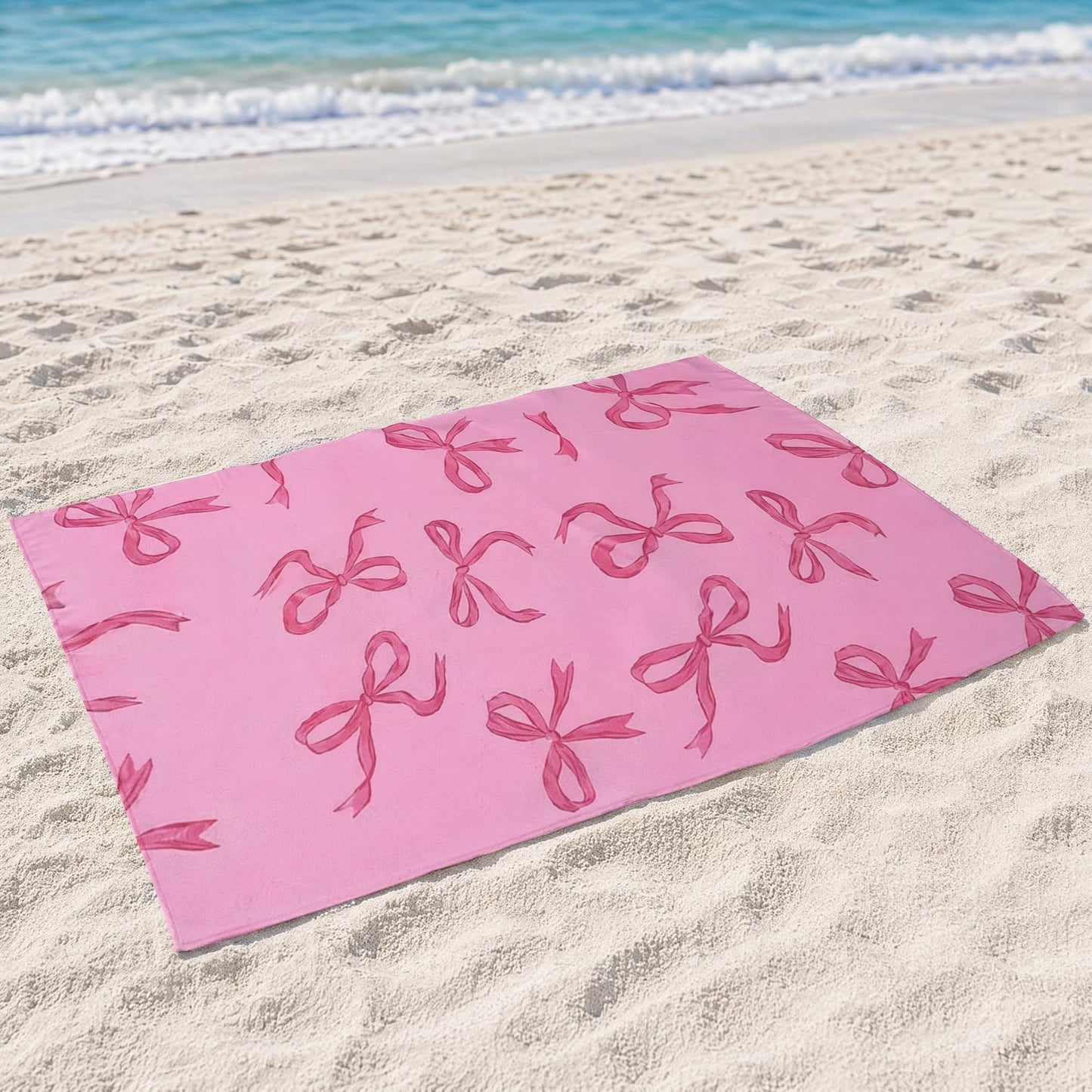 Maslasee Pink Bow Microfibre Beach Towel for Women, Soft Microfibre, Sand - Free, Lightweight Swimming Towel for Beach, Pool, Travel & Gifts