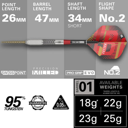 TARGET Darts Stephen Bunting G5 95% Tungsten Dart Set (25G), Steel Tip Swiss Point Darts | Generation 5 Player Edition Darts with Swiss Points,