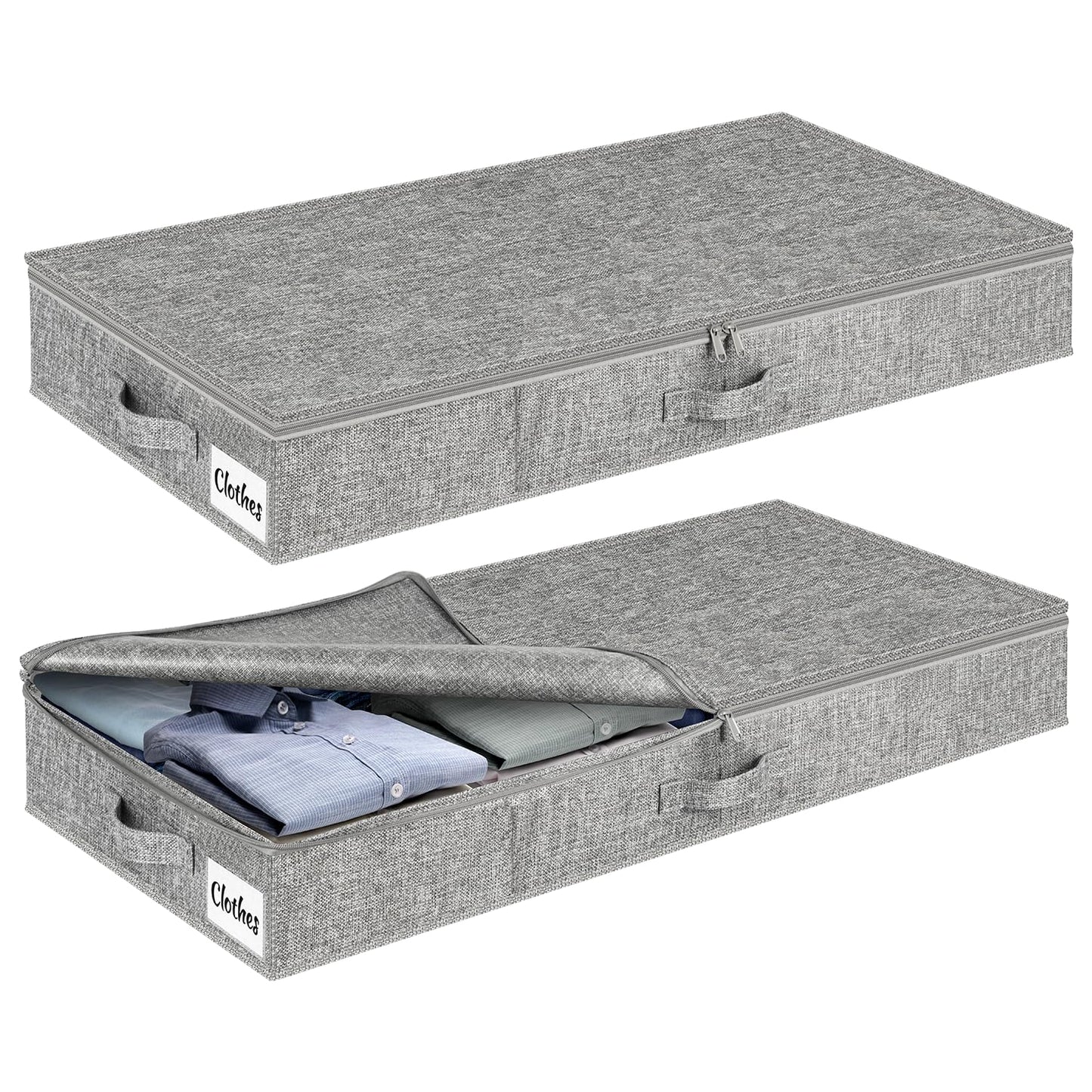2 Pack Under Bed Storage Box with Lid, 10cm Tall Shallow Underbed Storage Bags with Zip