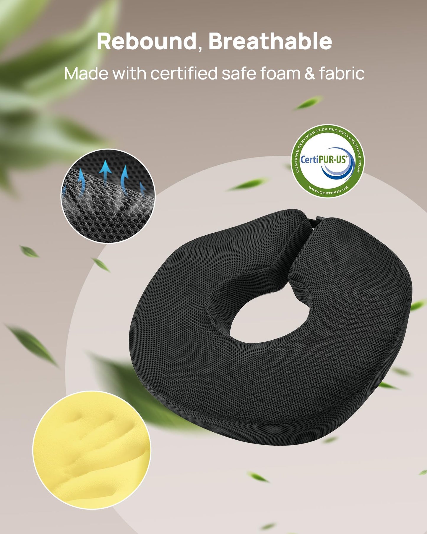 Feagar Donut Cushion with Adjustable Buckle, Hemorrhoid & Ring Cushion for Pressure Relief, Memory Foam Doughnut Cushion for Long Sitting
